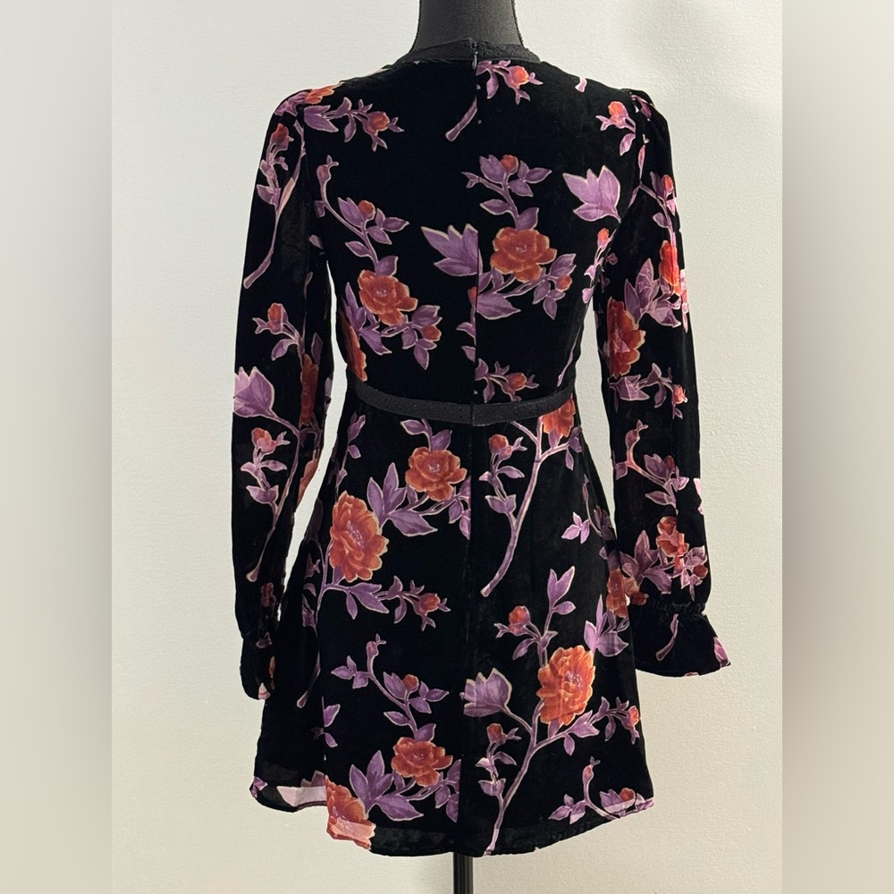 Forever 21 Black Floral Whimsigoth Long Sleeve Dress Small - Picture 4 of 9